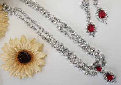 Collar victoriano de diamantes de plata/joyería de Bollywood/collar de plata rubí/collar largo esmeralda conjunto/collar cz vintage/Sabyasachi moderno
