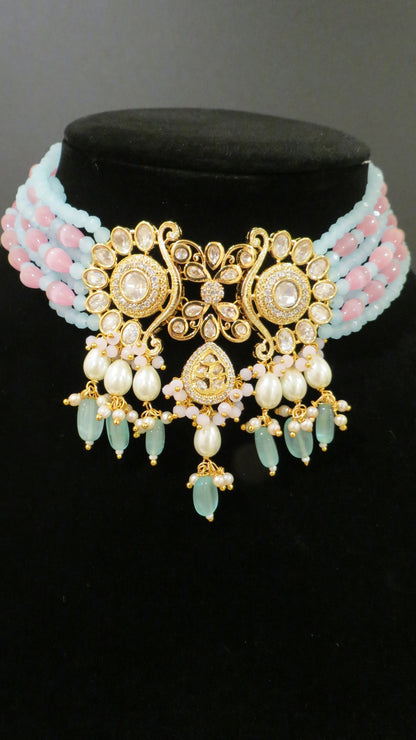 Blue and Gold Kundan Choker Set