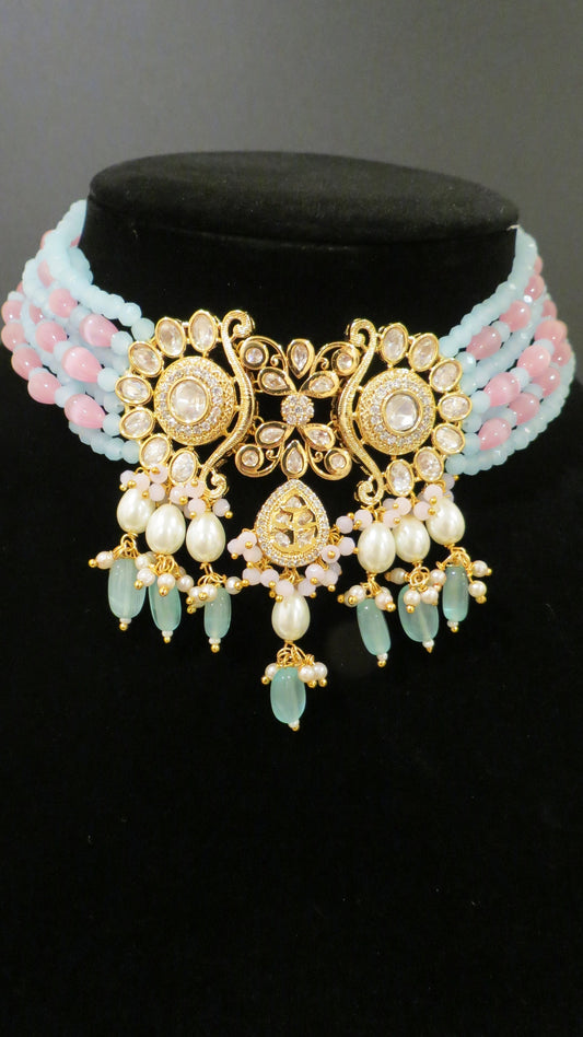 Blue and Gold Kundan Choker Set  MerakeJewelry