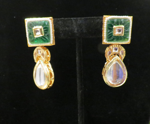 Indian green Jewelry/emerald Polki Choker Set/Kundan Pearl set/Gold Indian choker/Indian Wedding Jewelry/semi precious earring/Jhumka indian