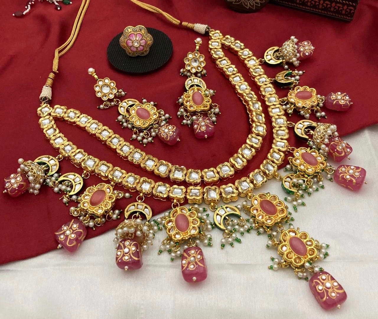 Collar Kundan/polki/collar largo en capas/rani haar/joyería de Bollywood/collar Deepika/joyería paquistaní/joyería Punjabi/rani haar/mala