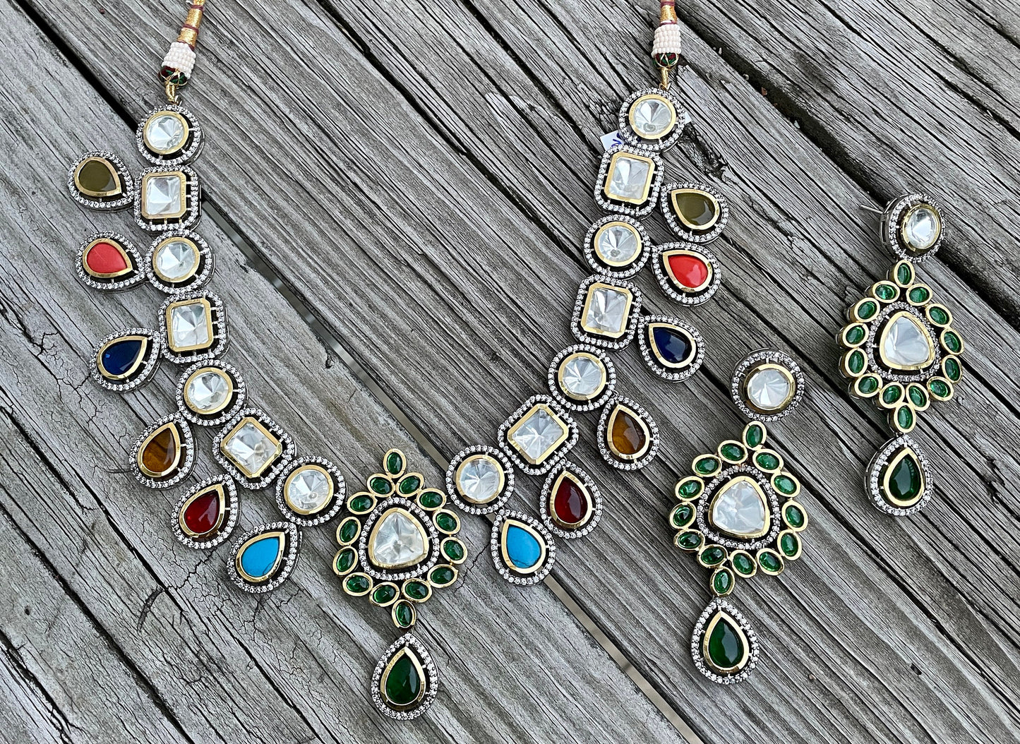 Uncut Polki Jewelry/Semi Precious Necklace Set/Bollywood Jewelry/Nikah Valima jewelry/Silver Indian choker/Indian Wedding Jewelry/Polki Set