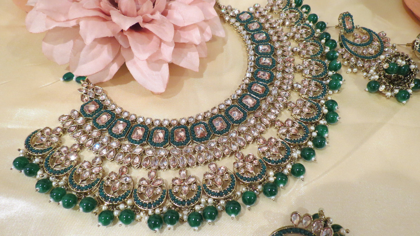 Indian bridal set/Wedding choker Set/Nikah jewelry/Pink Indian choker/Red Indian Choker/Indian green Jewelry/Valima Set/Sabyasachi necklace