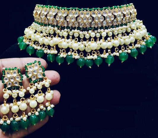 Green Sabayasachi Inspired Polki Choker  MerakeJewelry