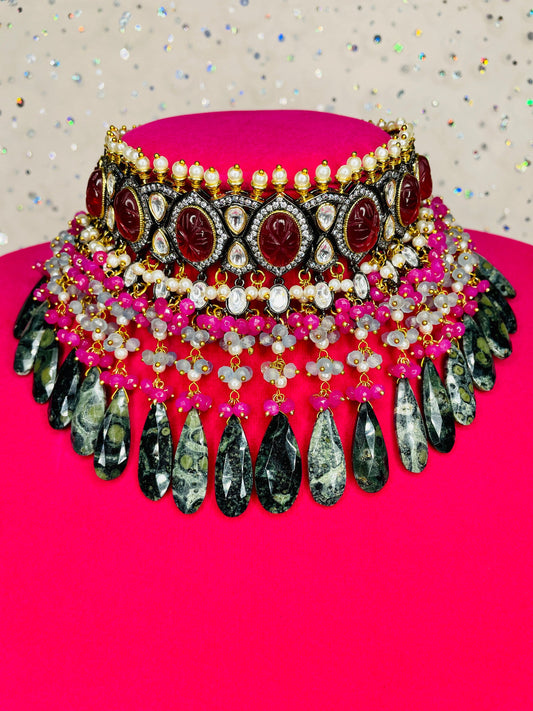 Bohemian Sangeet Multi Color Choker  MerakeJewelry