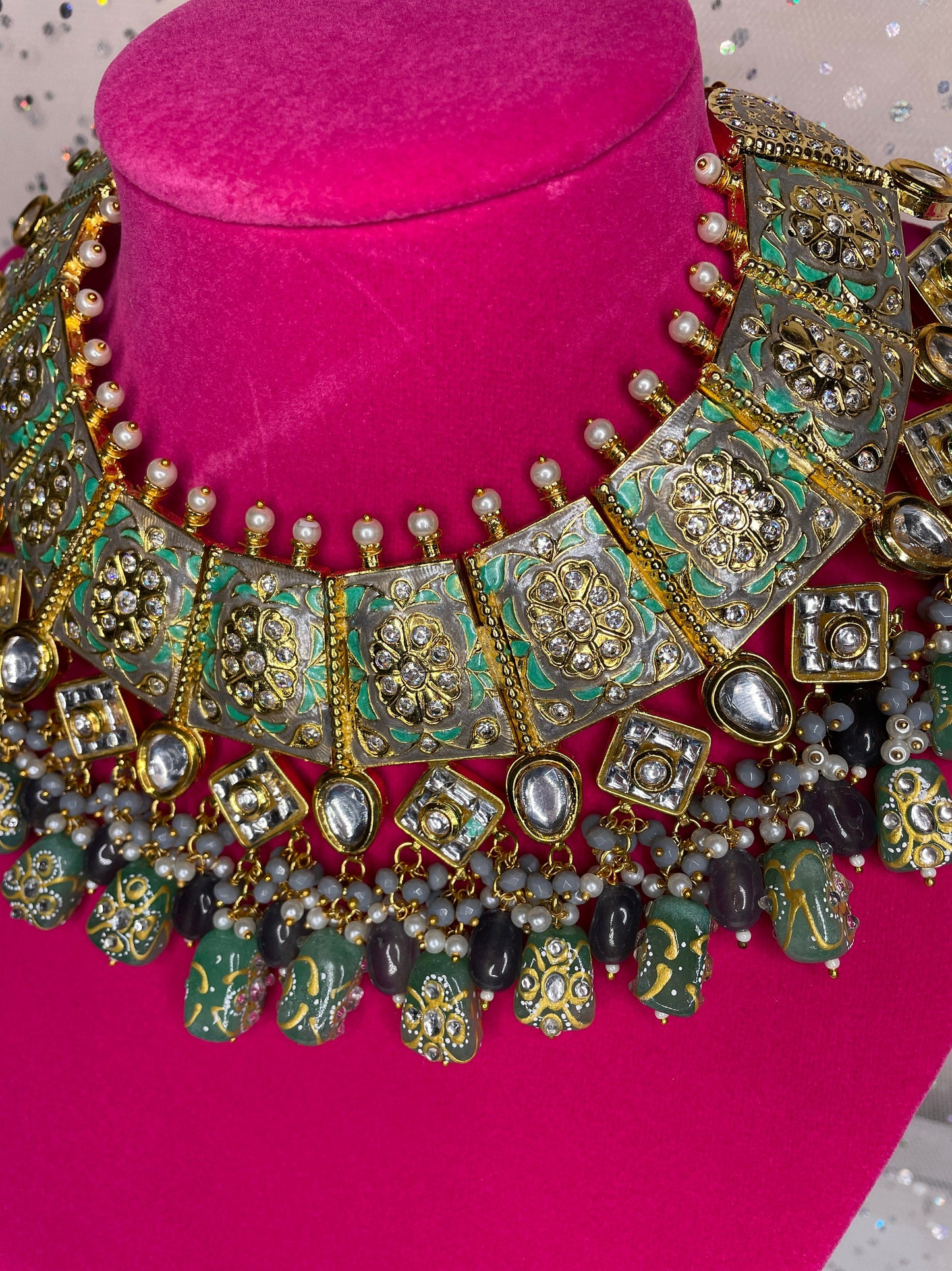 Collar Rajasthani Jaipur/Joyería de Bollywood/Gargantilla Kundan india/Gargantilla Polki/Collar Meenakari/Jhumka con collar/Joyería Punjabi/Nikah