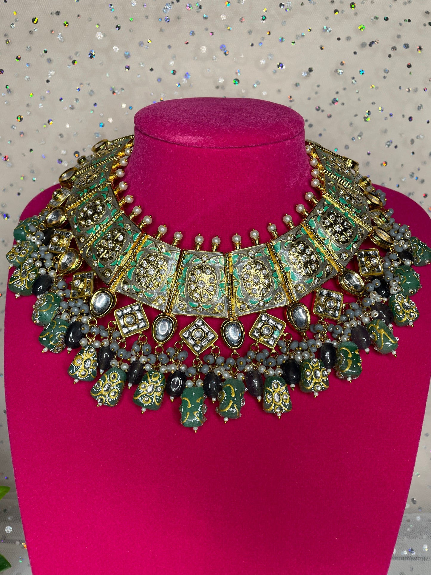 Collar Rajasthani Jaipur/Joyería de Bollywood/Gargantilla Kundan india/Gargantilla Polki/Collar Meenakari/Jhumka con collar/Joyería Punjabi/Nikah