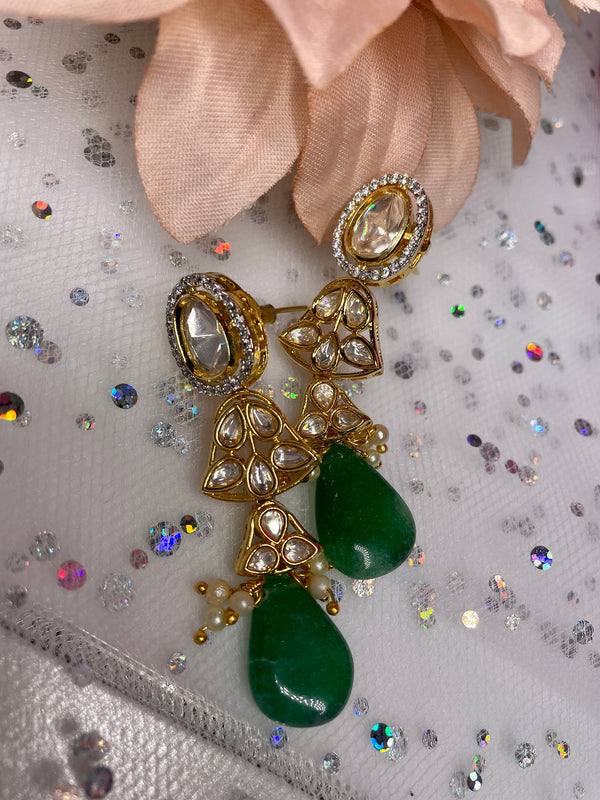 Polki Jewelry/Emerald and Polki Necklace/Bollywood Jewelry/Tyaani Necklace/Pakistani Jewelry/Indian Bridal Necklace/Kundan CZ Choker/Green