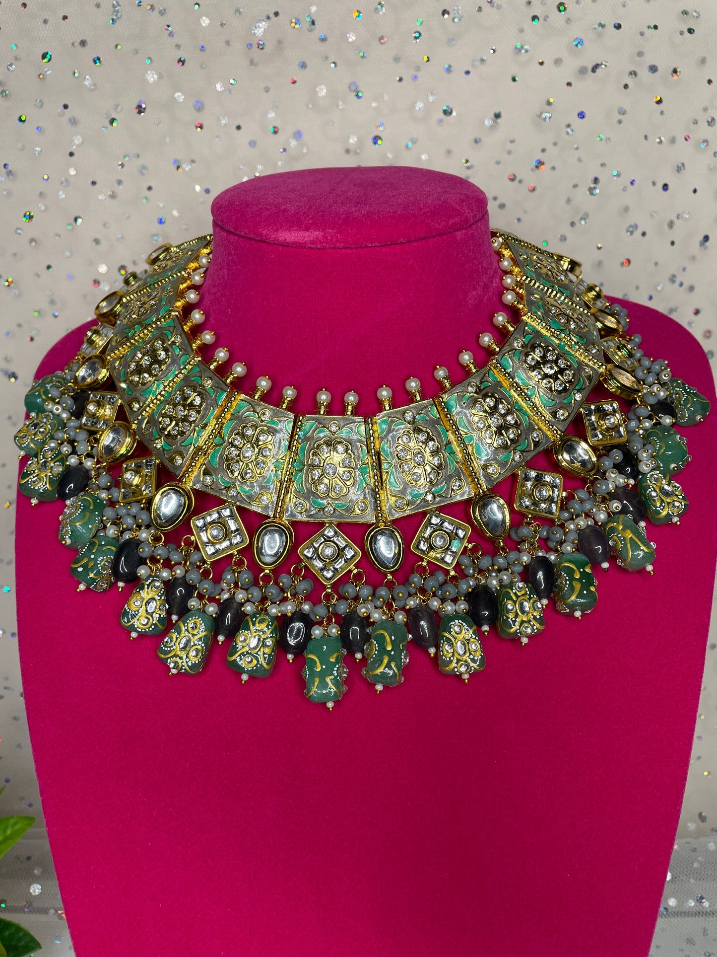 Rajasthani Jaipur Necklace/Bollywood Jewelry/Indian Kundan Choker/Polki Choker/Meenakari Necklace/Jhumka With Necklace/Punjabi Jewelry/Nikah