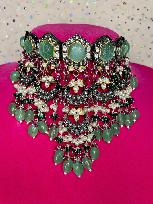 Collar indio kundan multicolor/joyería Bollywood/gargantilla de boda rosa azul/collar polki verde/collar bohemio con pendientes tikka  MerakeJewelry