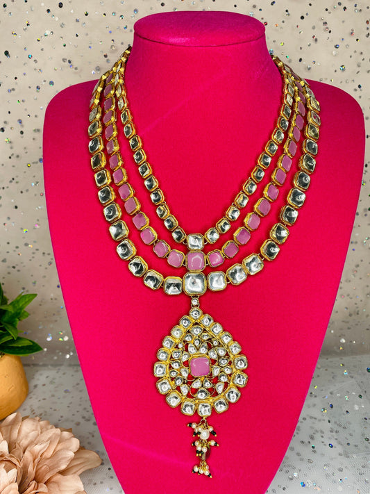 Conjunto de capas rosa Pachi Kundan  MerakeJewelry