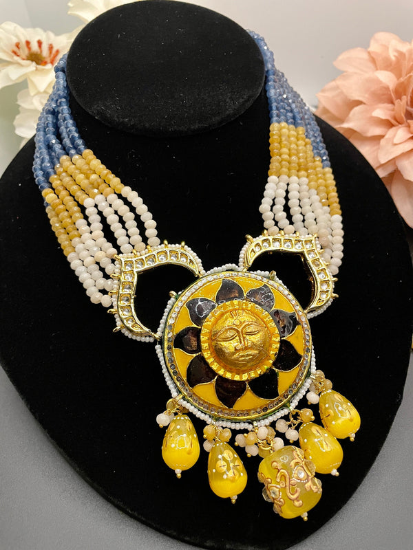 Gargantilla india única/collar de boda indio amarillo/collar Kundan con pendientes/collar Polki/joyería nupcial india/gargantilla semipreciosa
