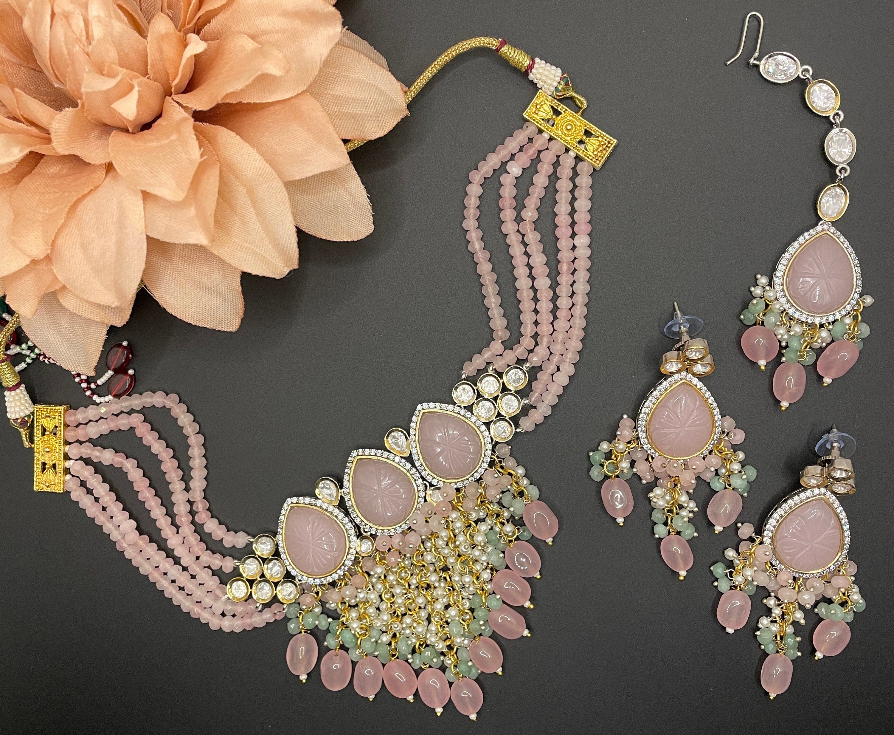 Bollywood Pakistani Indian AD CZ Choker Necklace Gold Plated Fashion  Jewelry Set | eBay