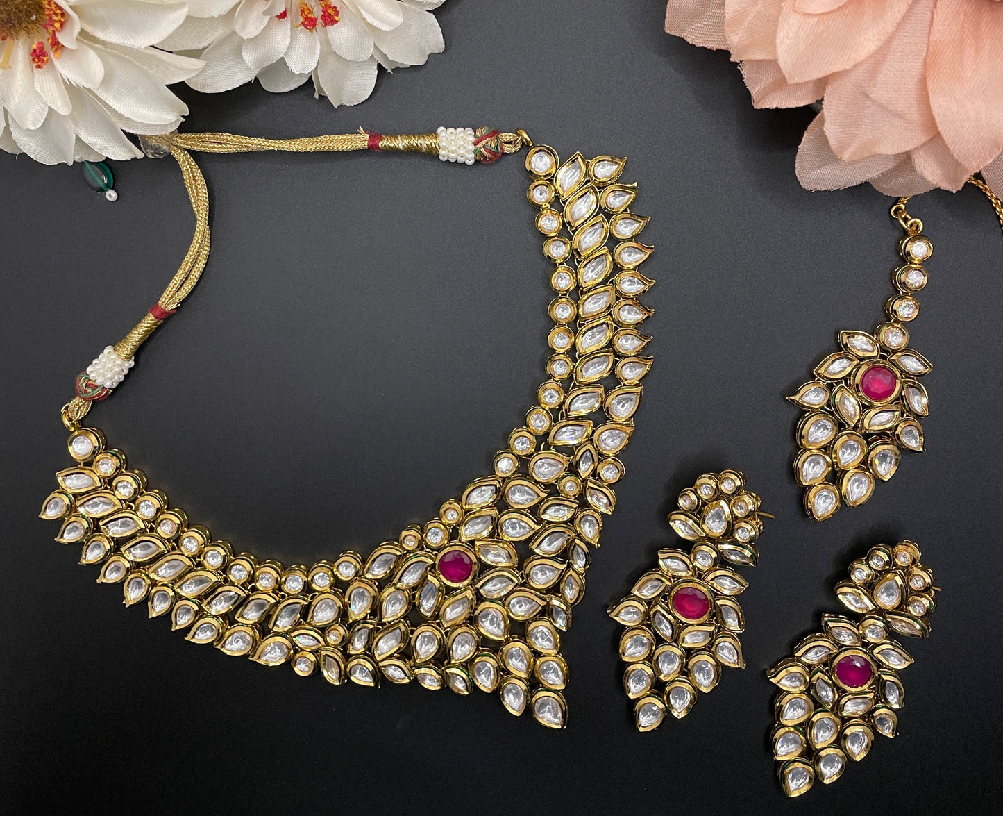 Gold Ruby Kundan Choker Set