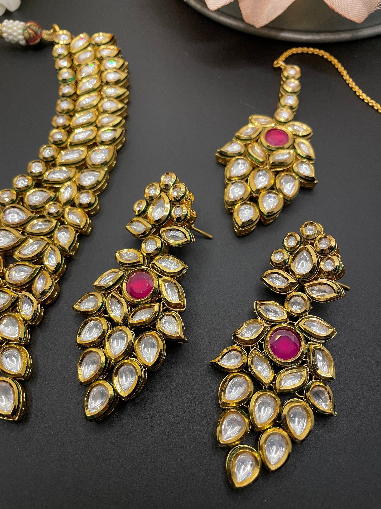 Gold Ruby Kundan Choker Set