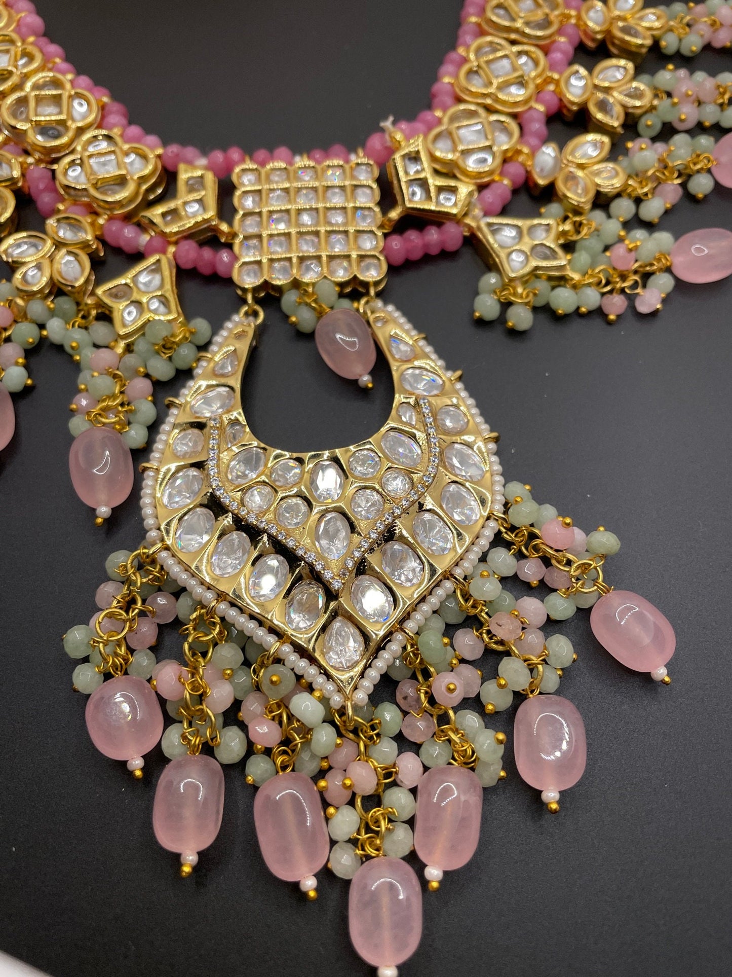 Rajasthani Jewelry/pink long Necklace/Indian Bollywood Jewelry/Indian bridal Necklace/Mehendi Jewelry/Bright Unique Indian Necklace jhumka