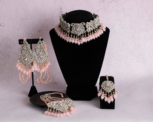 Joyería nupcial india, joyería Hyderabadi, joyería paquistaní, conjunto de oro, conjunto de mala gargantilla paquistaní, conjunto nupcial completo con tikka jhumka jhumar  MerakeJewelry