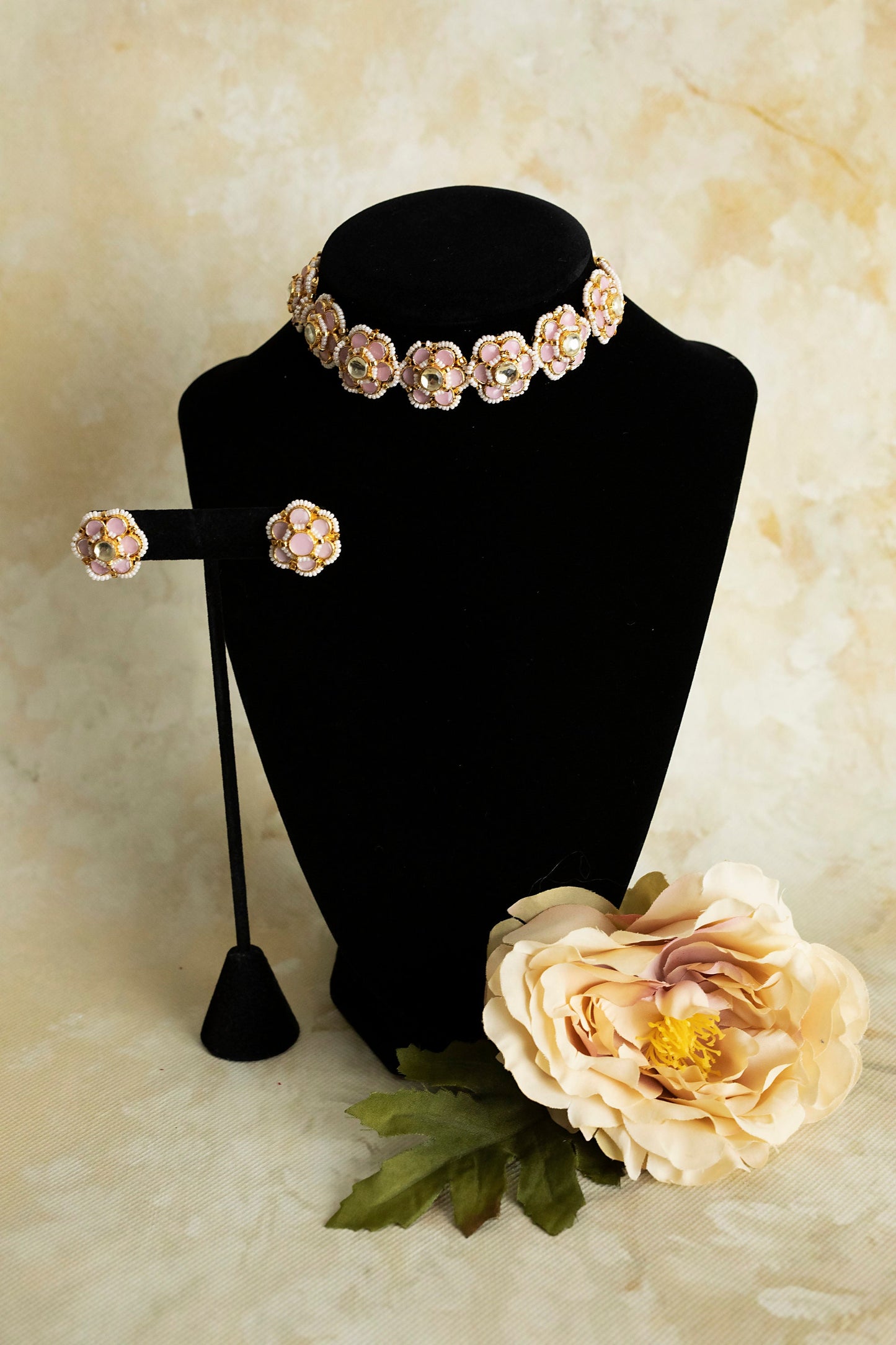 Indian bridal set/pachi kundan choker Set/flower jewelry/Pink Indian choker/Grey Indian Choker/floral Jewelry/Valima/Sabyasachi necklace
