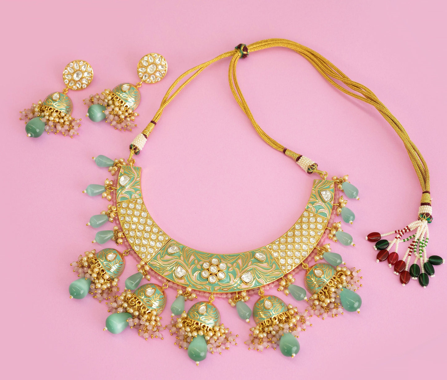 Indian bridal pink set/pachi kundan choker/flower jewelry/Pink Indian choker/Hasli Choker/Pakistani Set/Valima Necklace/Sabyasachi necklace