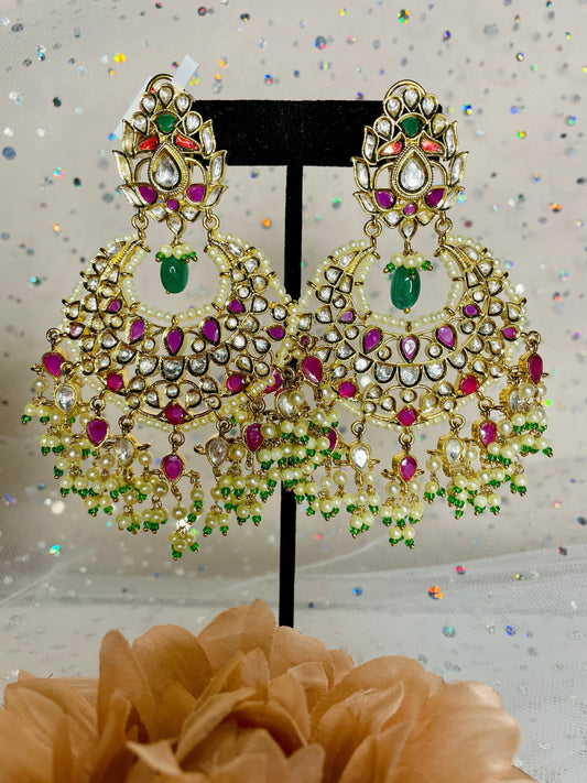 pachi kundan jhumka/pendientes de novia indios/chandbali de gran tamaño/joyería de boda india/pendientes indios de oro y rosa/jhumka paquistaní/Regalo  MerakeJewelry