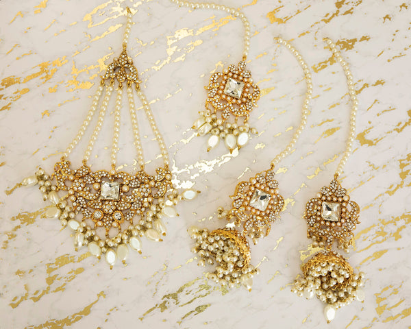 Indian Bridal jewelry, Hyderabadi Jewelry, pakistani jewelry, pakistani choker mala set, Full Bridal Set with tikka jhumka jhumar passa