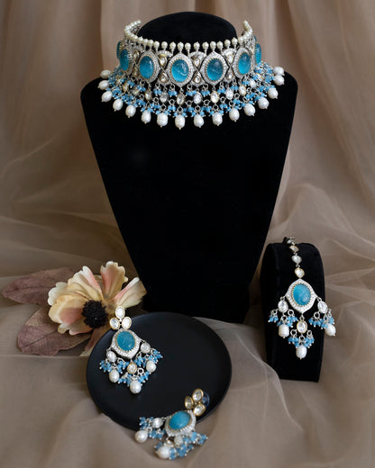 Conjunto de gargantilla rosa de boda india/gargantilla Nikkah con tikka y jhumka/conjunto de collar nupcial paquistaní/joyería cz de oro walima/collar Sabyasachi