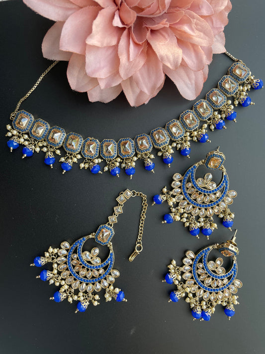 Dark Blue Polki Choker Set  MerakeJewelry