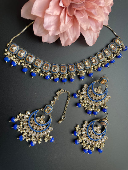 Dark Blue Polki Choker Set