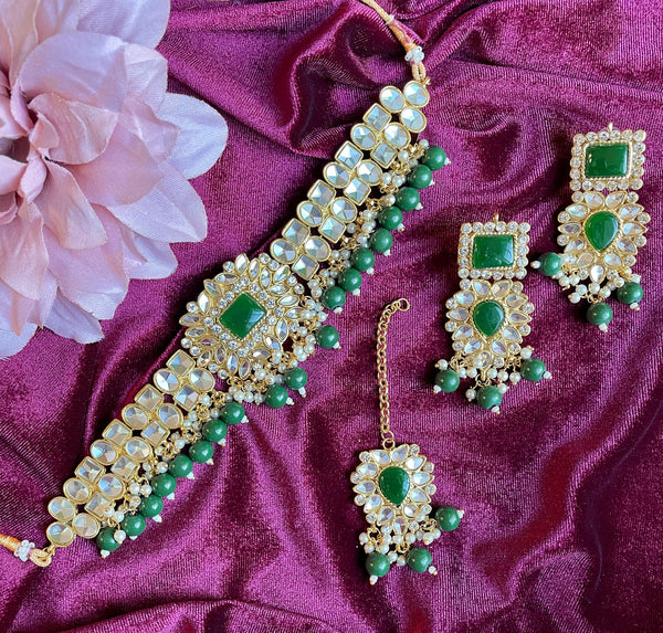 Mirror Choker with Tikka and Earring