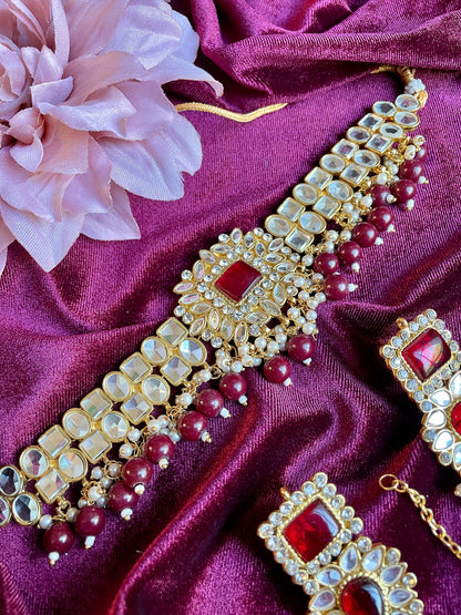 Mirror Choker with Tikka and Earring