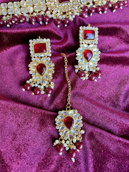 Mirror Choker with Tikka and Earring