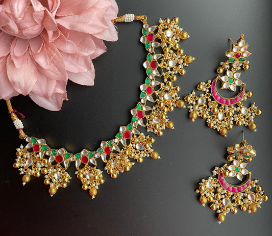 Gold Red Pachi kundan choker  MerakeJewelry