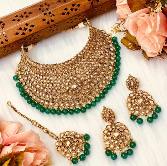 Green Gold Antique Shaadi Set  MerakeJewelry