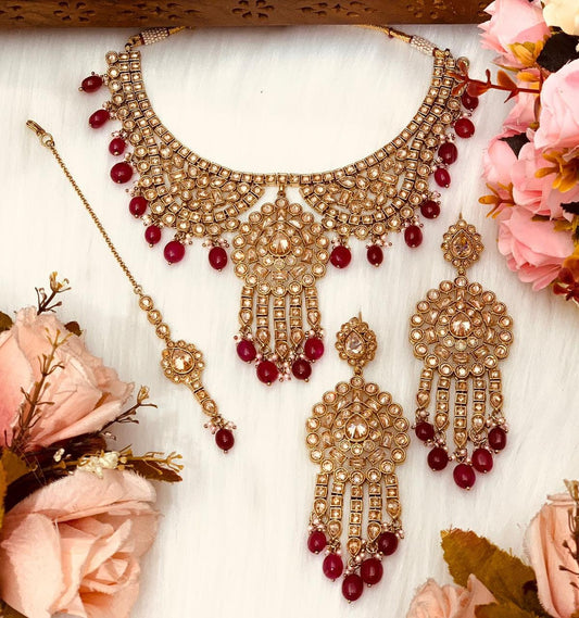 Gold Red Bridal Set  MerakeJewelry