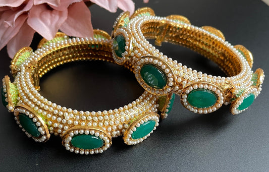 Gold Green Accent Bangles  MerakeJewelry