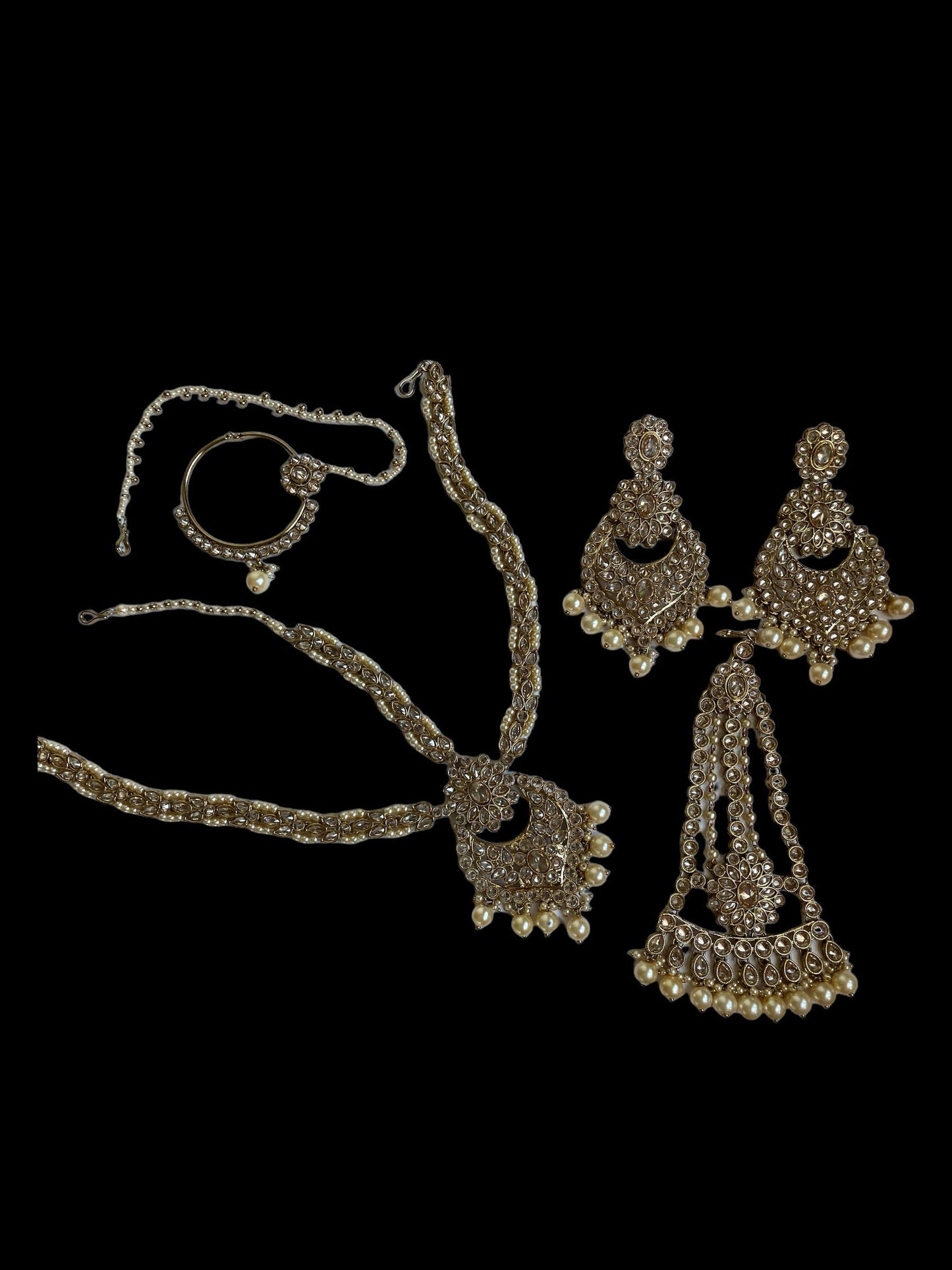 Conjunto nupcial indio/conjunto kundan de oro antiguo/joyería Nikkah/gargantilla india con collar largo/gargantilla Polki/collar Sabyasachi con nariz