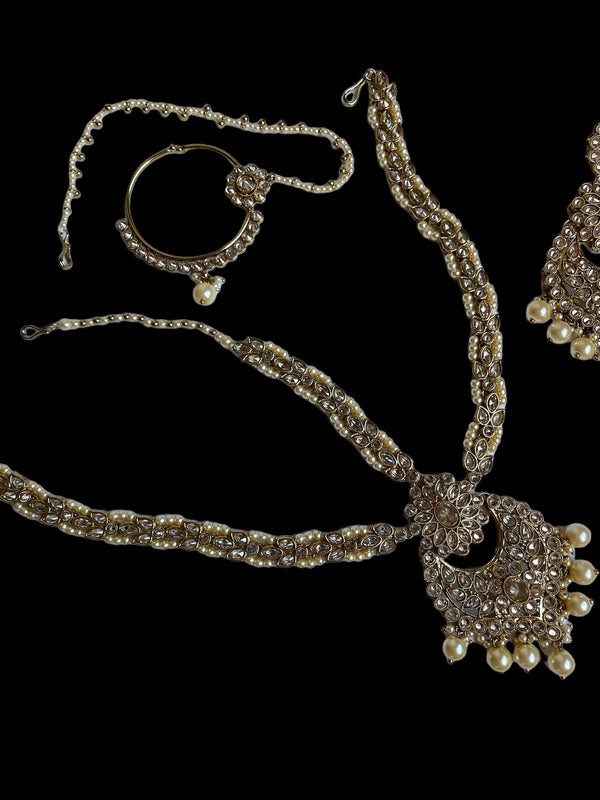 Conjunto nupcial indio/conjunto kundan de oro antiguo/joyería Nikkah/gargantilla india con collar largo/gargantilla Polki/collar Sabyasachi con nariz