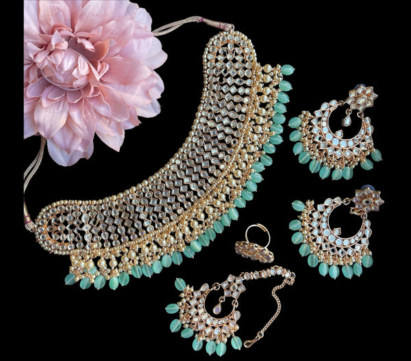 Conjunto de gargantilla Nikkah con collar tikka/Walima Set/gargantilla nupcial india 22k/conjunto de collar Polki/gargantilla de oro india tradicional/gargantilla Tayaani