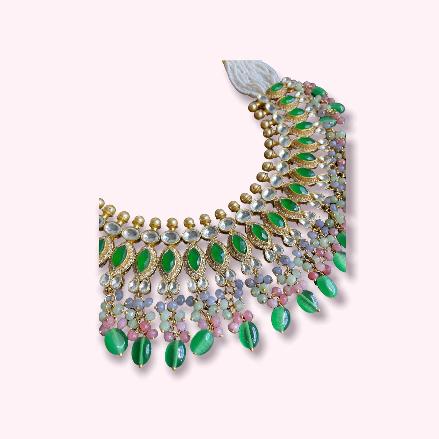 Kundan Meena Neckalce con pendientes/gargantilla inspirada en Sabyasachi/gargantilla verde nupcial india/conjunto de collares brillantes y únicos/regalos únicos para