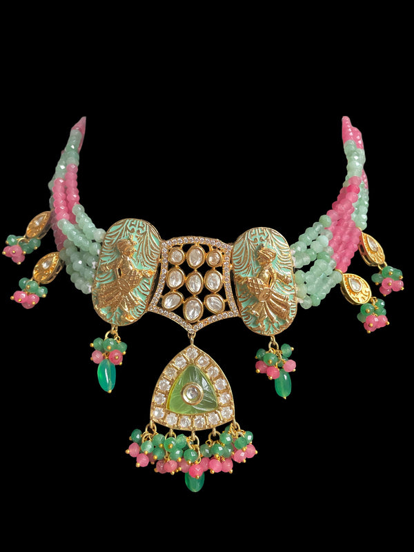 Rajasthani Jewelry/Meenakari Necklace/Indian Bollywood Jewelry/Jaipur Necklace/Mehendi Jewelry/Bright Unique Indian Necklace with jhumka set