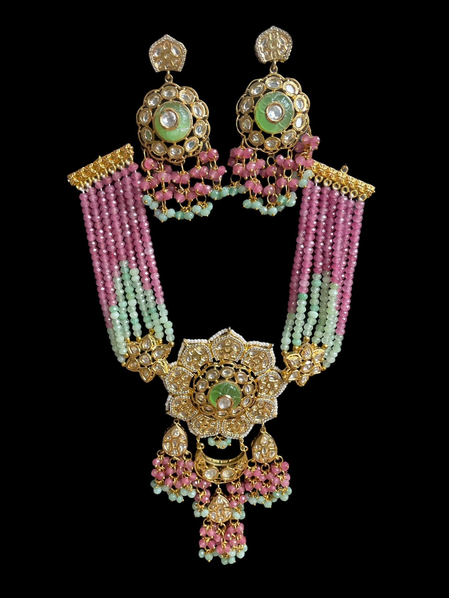 Joyería Rajasthani/Collar de flores de moissanita/Joyería india de Bollywood/collar de boda rosa/Joyería Mehendi/Conjunto de gargantilla kundan de oro único