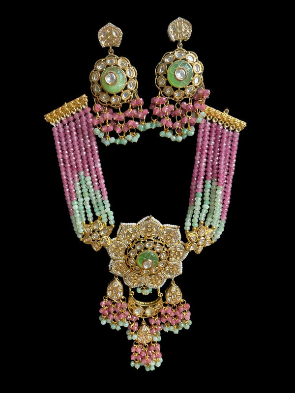 Joyería Rajasthani/Collar de flores de moissanita/Joyería india de Bollywood/collar de boda rosa/Joyería Mehendi/Conjunto de gargantilla kundan de oro único