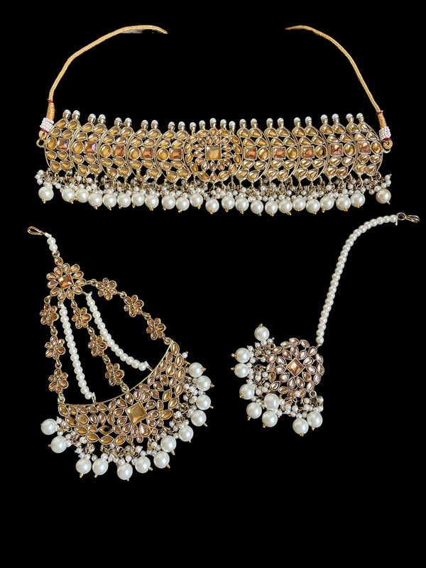 Gargantilla de boda india con tikka/collar paquistaní Set/Conjunto de gargantilla Kundan/Collar Sabyasachi/Conjunto completo nupcial indio/Conjunto punjabi anand karaj