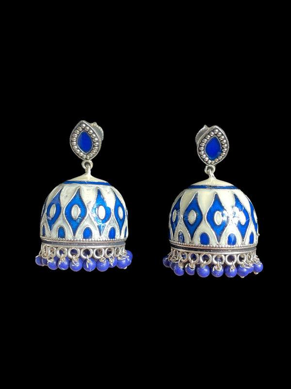 indian jhumka earrings/blue white earrings/small greece earrings/gifts for her/vacation earrings/santorini inspired earrings/small jhumka