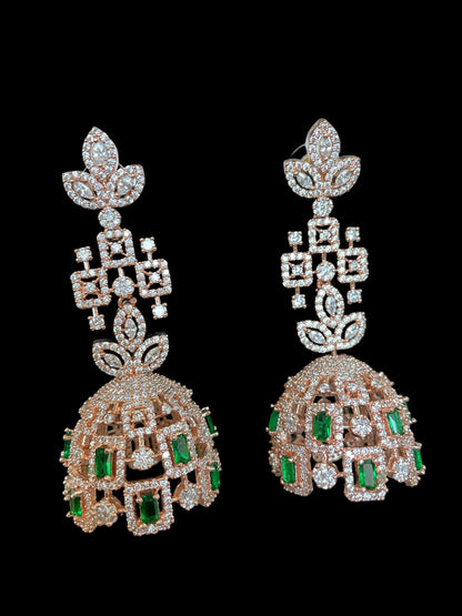 Gargantilla india de diamantes de plata/gargantilla de diamantes de oro rosa tikka jhumka/joyería de recepción india/gargantilla de diamantes esmeralda/joyas festivas navideñas