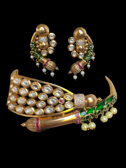 Gargantilla nupcial india de oro y rojo/gargantilla de boda india simple con pendientes/collar de boda de oro rosa/joyería paquistaní/gargantilla sabyasachi