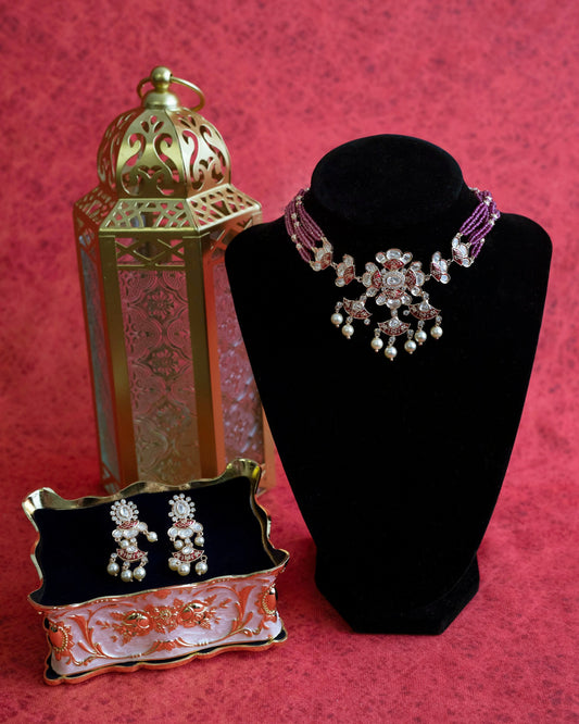 Conjunto de gargantilla simple india/conjunto de kundan de oro/joyería festiva/gargantilla india rosa/gargantilla Polki/joyería de plata india/collar Sabyasachi/tyaani  MerakeJewelry