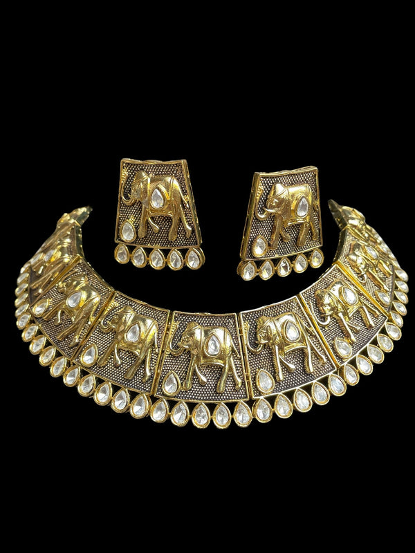 Indian bridal set/Rajasthani Jewelry/Elephant jewelry/Kundan Indian choker/Polki Choker/Indian silver Jewelry/Sabyasachi necklace