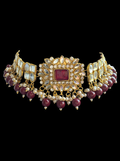Indian gold and red wedding choker/Sabyasachi Indian Jewelry/Kundan necklace set/mirror shisha choker/Pakistani wedding necklace/Bridal set