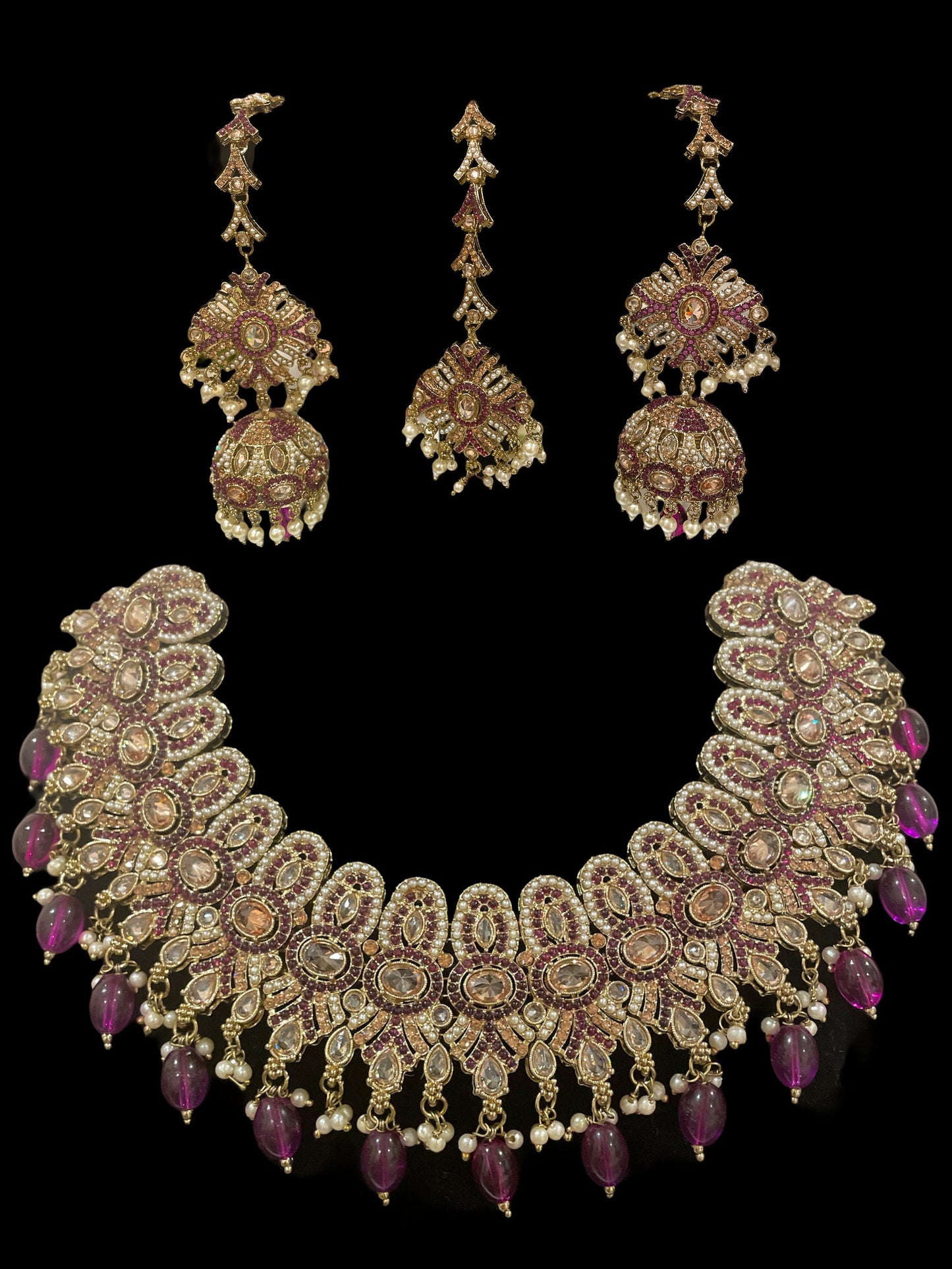sabyasachi jewelry set/pink kundan Set/Nikkah jewelry/Pink gold indian choker/pakistani tikka jhumka set/Walima choker/Multicolor polki set
